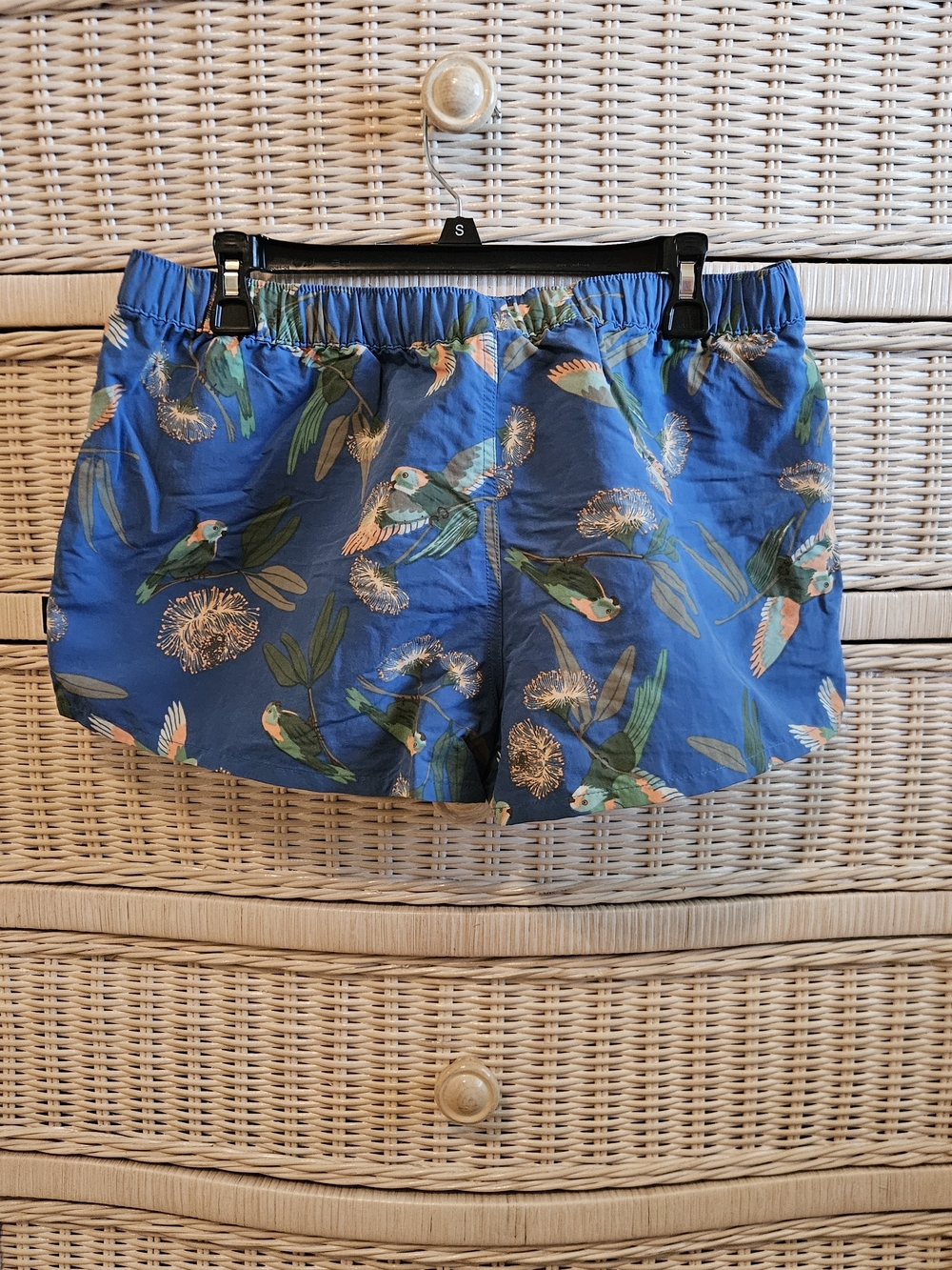 Patagonia Blue Parrot-Print Women’s Athletic Shorts